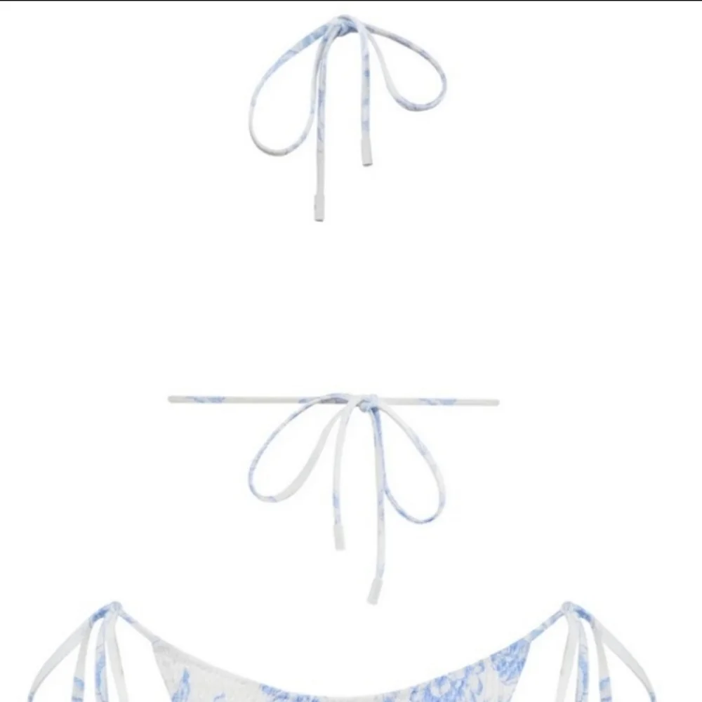 triangl swimwear White & Light Blue Textured Triangle Bikini Top